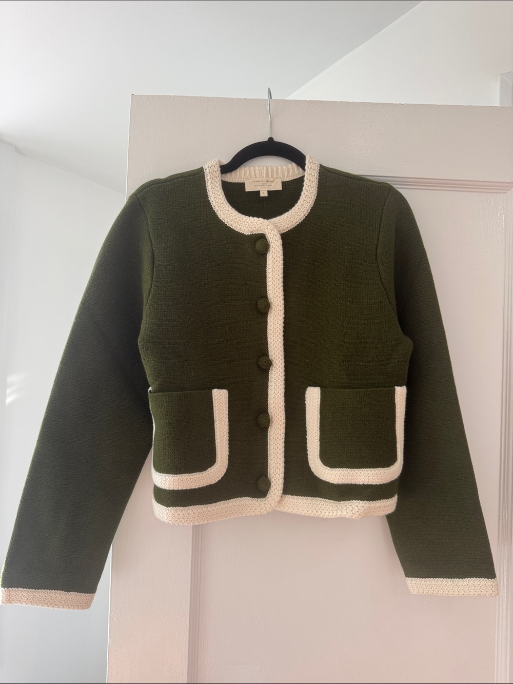 Sézane Auguste Jacket in Perfect Green/Ecru size L